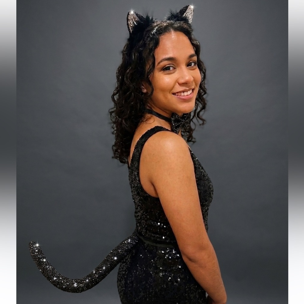 ✨ Black Glitter Cat Costume Accessory Kit - 3 Piece Set ✨